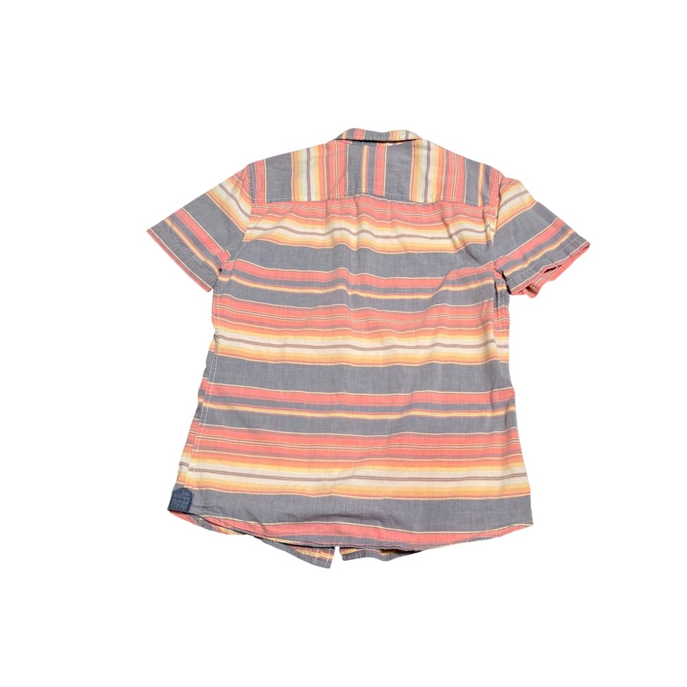 Roebuck & Co Womens S Striped Short Sleeve Button Down Cotton Shirt Blue Pink